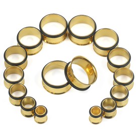 Uqnwbdq 00G-25mm Single Flare Gauges Tunnels Plugs Stretching Set Kit 316L Surgical Stainless Steel Gauges Tunnle Plug for Ears Size 00G 12mm 14mm 16mm 18mm 20mm 22mm 25mm 3/8 inch women Men Gold