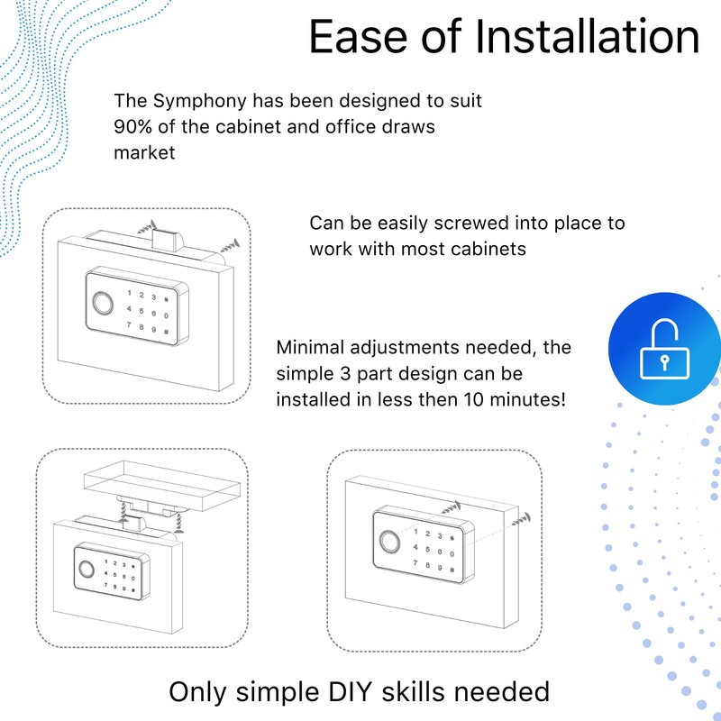 Blusafe Symphony Smart Cabinet Lock, RFID Card NFC, Bluetooth App,