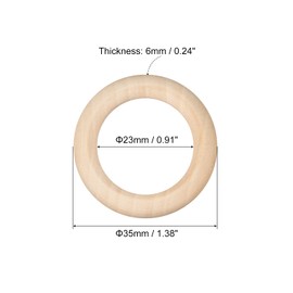 QUARKZMAN Pack of 100 35 mm (1.4 inches) Natural Wood Rings 6 mm Thick Smooth Unfinished Wooden Circles for Handmade Knitting Macrame Pendant