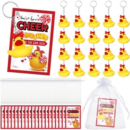 Seenelling Seenelling 20 Set 40 Sets Cheer Gifts Bulk Duck Keychain You've Been Cheer Ducked Tags Inspirational Gift for Cheerleader Team (Red)