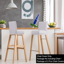 PiccoCasa Set of 2 Bar Stool Covers with Elastic Bottom, Stretch & Removable Dining Chair Covers for Pub Counter - Spandex Height Side Chair Covers Protector Slipcovers Silver Grey