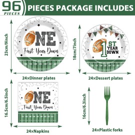 Football 1st Birthday Party Tableware Set 1st Year Down Plates and Napkins It's Game Time First Year Down Decorations for Kids Boys Birthday party Football Theme Supplies Serves 24