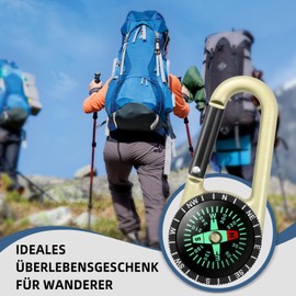 Compass with Carabiner Hook, Compass Carabiner Mini Compass Outdoor Compass Keyring Pocket Compass Kids Nautical Compass Mini Compass Keyring for Camping, Hiking, Travel, Gold