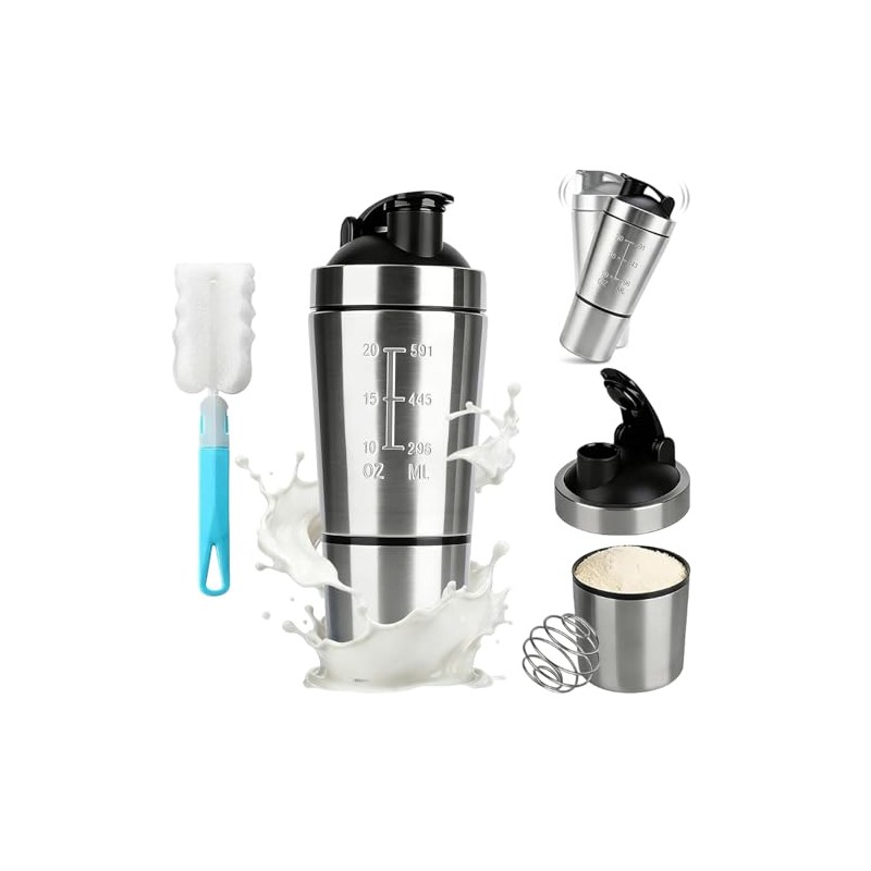 600ML Botella para Proteina de Coctelera de Acero Inoxidable