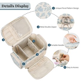 Cosmetic Bag Large Travel Make Up Bag Women's Makeup Bag with Brush Holder Compartment, Portable Makeup Bag Organiser, Blue flowers, Large cosmetic bag