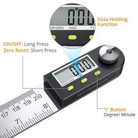 Neoteck Digital Angle Finder Ruler 8 inch/200mm Stainless Steel Digital Protractor with Data Hold Function and Zeroing Resetting LCD Display Electronic Spirit Level Gauge Ruler