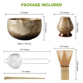 STORICANS Premium Matcha Tea Set with Bamboo Whisk, Ceramic Bowl, Scoop & Holder, 5 Pcs Matcha Making Kit for Traditional Japanese Tea Ceremony, Matcha Gift Set for Beginners and Enthusiasts, Matte