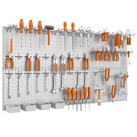 WALMANN Metal Pegboard Kit with Accessories for Wall Garage Tools Storage Pegboard System for Garage, Workbench, Modular Peg Board Tool Organizer Board with Hooks(Grey)