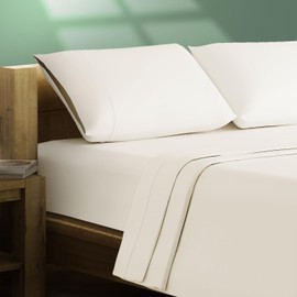 TEXAS LINEN CO. 100% Organic Cotton Percale Sheets Twin XL Size - 3 Piece Twin XL Percale Sheet Set, 16" Deep Pocket Twin XL Percale Sheets, Crisp, Cooling Sheets, Dorm Room Sheets Twin XL - Ivory