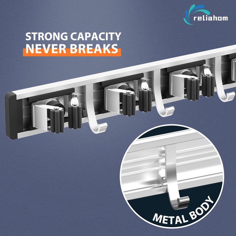 reliahom 2 Pack Broom Holder Mop Hanger Wall Mount Metal