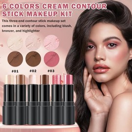 Kit de maquillaje en barra de contorno de 6 colores en crema CAHIUYOA, barra de maquillaje iluminadora, barra de contorno y bronceador y barra de colo