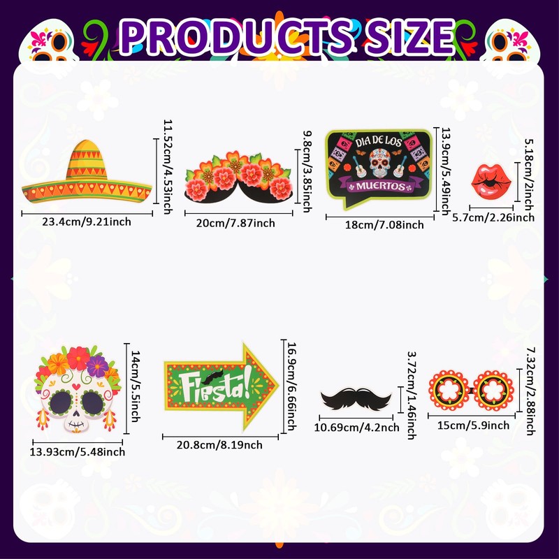 30PCS Day of the Dead Photo Booth Props, Halloween Party