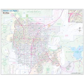 Greater Las Vegas-Clark County Detailed Region Wall Map *ZIP Codes* Laminated 45"x36"