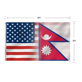American Nepal Combination Flag 3X5FT,Nepalese Friendship Flags,Both Side Printed, Men Women Banner,Vibrant Colors, Double Stitched with 2 Brass Grommets, Bar Garden Street Decoration, GYM, Office Decor,Indoor Outdoor Use,Gifts. (3x5ft)