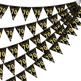 70th Birthday Bunting Black Gold Bunting Decoration Fabric Garland Banner 70th Birthday Decoration Bunting Happy Birthday Garland Hanging 70th Birthday Party Decoration for Men Women