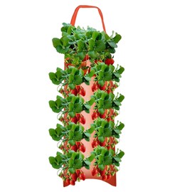 Strawberry Hanging Planter Upside Down,Tomato 4/8 Planting Holes Strawberry Grow Bags,Strawberry Pot Upside Down Growing Bags Sturdy Handle Thickened Breathable for Carrot Onion Tomato
