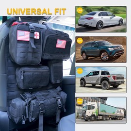Universal Tactical Seat ​Back Organizer Vehicle Molle Panel Organizer Storage Bag with 5 Detachable Molle Pouch for All Vehicel Such as Jeep,Truck,SUV, Car, Ford,Chevy etc (Upgraded-D-Black)