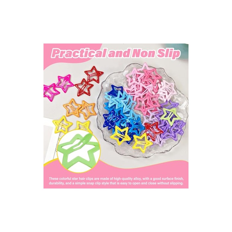 Clips de cabello estrella, 50pcs coloridas barretas de estrellas y2k,