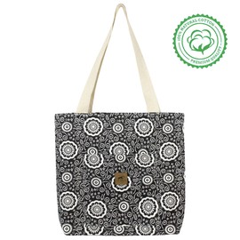 Lemur Bags Canvas Shoulder Tote Bag - Large Eco-Friendly Zippered Tote with Front Pocket (Floral)