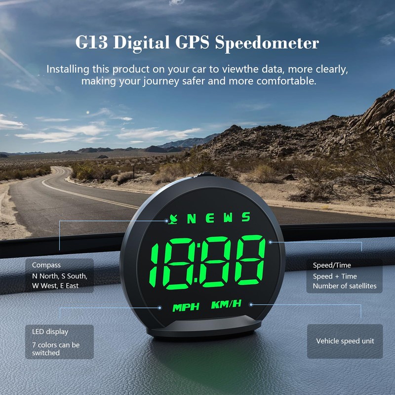 Liiiyuan G13 GPS Speedometer, Universal Digital GPS Speedometer with Color