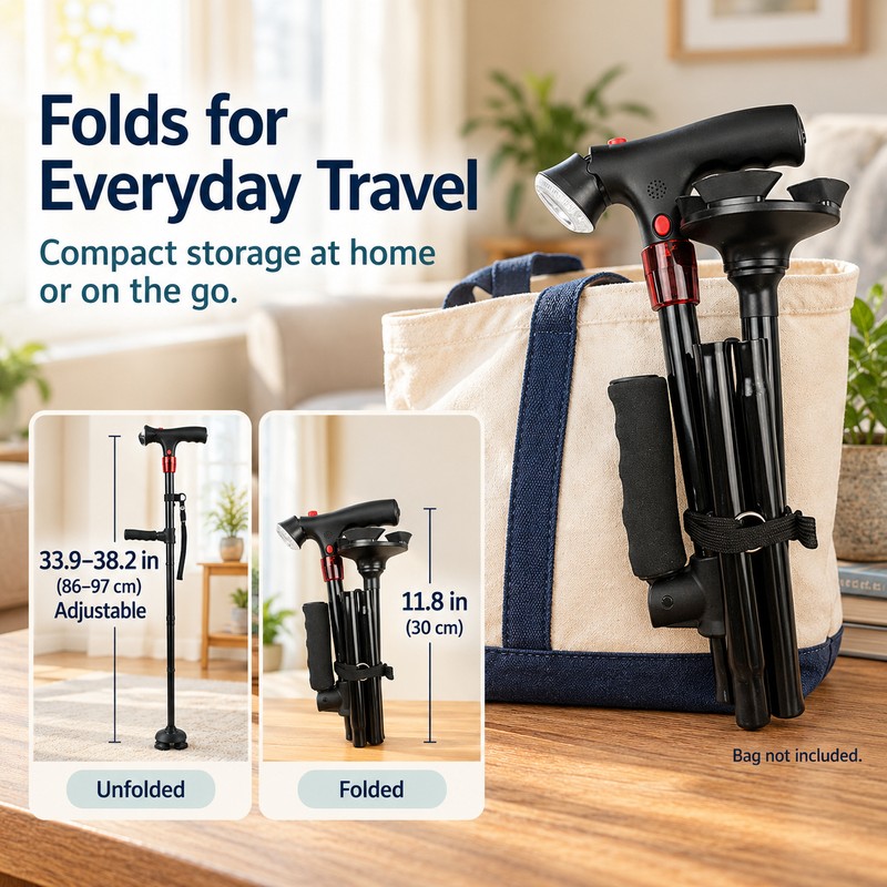 Collapsible Telescopic Folding Cane Elder Cane LED Walking Trusty Sticks