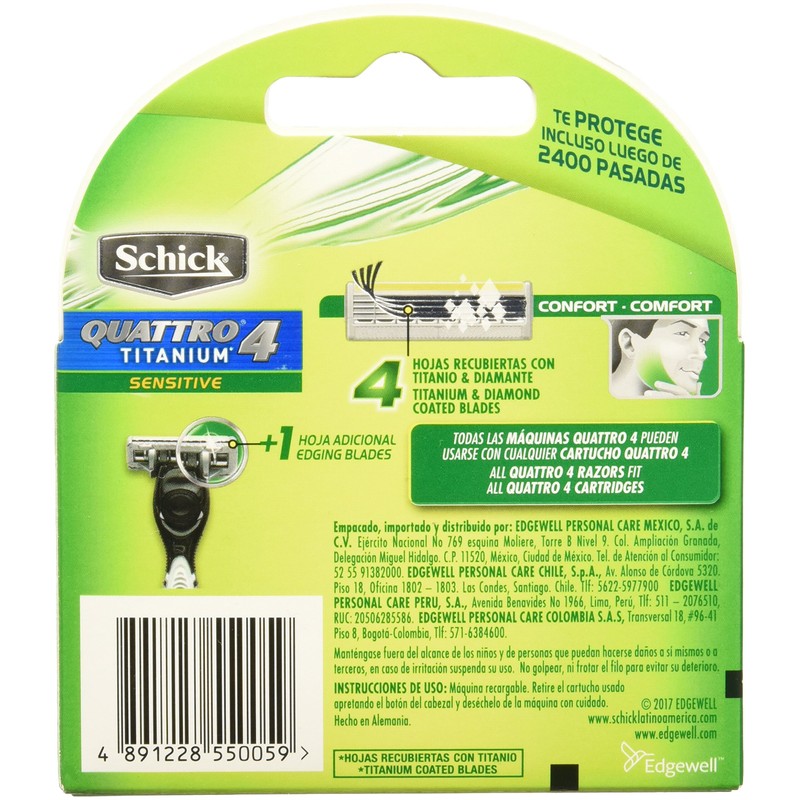 Schick Quattro Titanium, Cartucho 4 Piezas