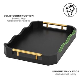 2 Pack Bamboo Trays with Handles - Decorative Stackable Ottoman & Serving Trays for Coffee Table, Breakfast in Bed, Couch Snacking, Home Decor (Black)