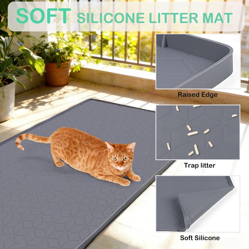 SORKUT Cat Litter Mat 34x22 Inch, Large Silicone Litter Box