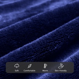 U2SKIIN Men's Plush Fleece Hooded Robe, Soft Warm Long Bathrobe with Pockets, Cozy Spa Shower Robe for Men with Front Zipper(NAVY,L/XL)