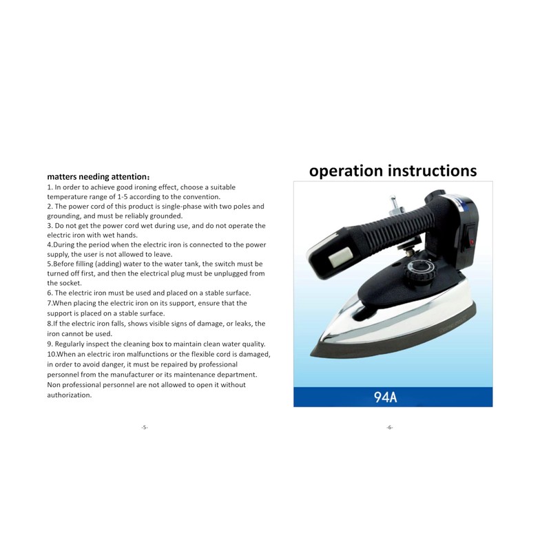 Industrial Steam Iron Gravity Feed Bottle Steam Iron Temperature Adjustable