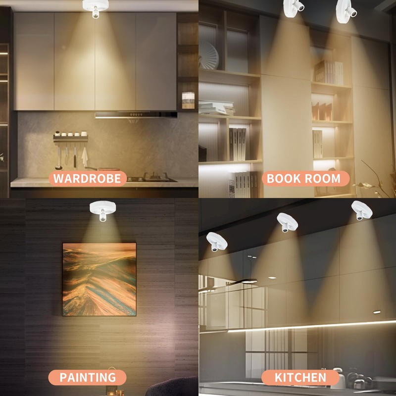 HOFUY 4 Pack Wireless LED Spotlight Battery Operated Picture Puck