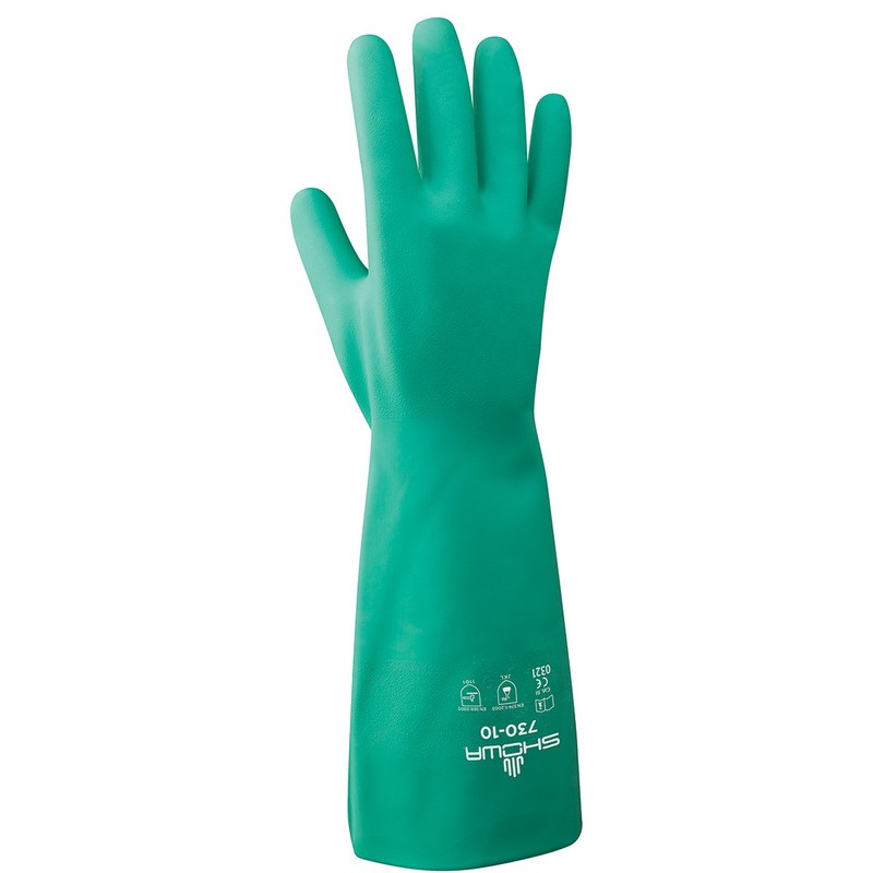 Showa Best 730 Nitri-Solve Nitrile Glove, Flock-Lined, Chemical Resistant, 15