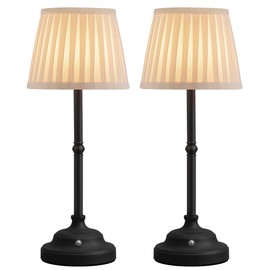 KDG Cordless LED Table Lamp Set of 2, Portables Fabric Shade Desk Lamps, 5000mAh Rechargeable Battery Powered Lighting, Dimmable Light for Dining Room, Bedroom, Bedside, Night Light, Balcony (Black)