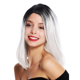 WIG ME UP - GFW3130-1001A+1 Women's Wig Straight Shoulder Length Middle Parting Ombre Black White Grey