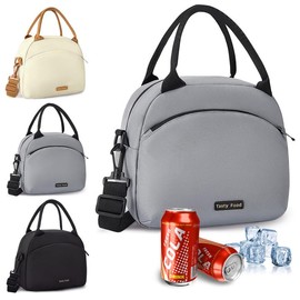 COREJOY Bolsa de almuerzo termica gran capacidad, bolsa de almuerzo para mujer,bolsa térmica a prueba de fugas con asa y correa para el hombro para la oficina, el campamento (Gris)