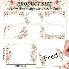 Whaline 180Pcs Floral Name Tag Stickers Pink Flower Rectangle Nameplate Stickers Classroom Bulletin Board Decoration Label Decal for Office School Desk Wall Message Board, 6 Designs