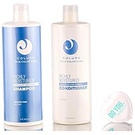 Colure True Color Care Richly Moisturize Shampoo & Conditioner DUO Set (with Sleek Compact Mirror) (33.8 oz Liter Large Kit)