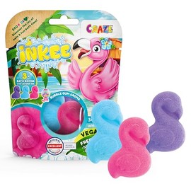 INKEE FLAMINGO Badebomben Kinder 3er Pack - 3x15g Badekugeln - Spaßige Farben, Jojobaöl & Kaugummi-Aroma