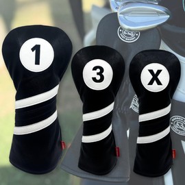Madson Golf Cart Magnet Headcovers 3 Pack Set, Club Head Covers for Driver, Fairway Wood, Hybrid Golf Clubs, with Rubber Magnet for Secure Positioning & Quick Access, Magnetic Golf (Black and White)