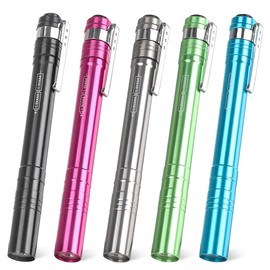 SEAMAGIC 5-Pack LED Penlight Set with 10-Piece Pre-Installed Batteries, Aluminum Handheld Flashlights with Clip for Night Walks, Inspection, Emergency