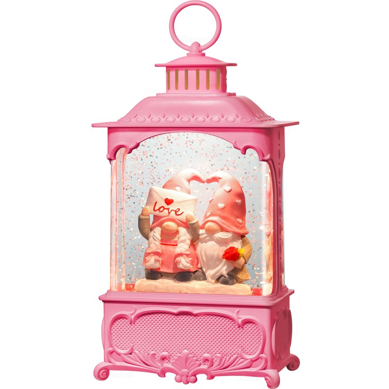 Gorrzai Valentines Day Snow Globe Gnome Snow Globe Lantern, Lighted