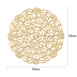 ASFINS Set of 6 Rose Coasters, Hollowed-Out Round Coasters Non-Slip Drinks Coasters Novelty Cup Coaster, for Home and Kitchen Resistant Use, Hollowed-Out, Metallic Round (Gold, Style L, 10cm)