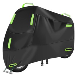 Motorcycle Cover, 420D Thick, Car Cover, Waterproof, Heat Resistant, Motorcycle Cover, 5 Warning Reflective Tapes, Anti-theft Lock Holes, UV Protection, Windproof, Dustproof, Rainproof, Snowproof