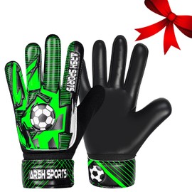 Arsh Sports Soccer Goalie Gloves for Kids,Goalkeeper Gloves for Youth Boys Girls 4MM Latex Palm,Anti Slip,Super Gip Double Wrist Protection (Black-Green, Size 3 Suitable for 5 to 6 Year Old)