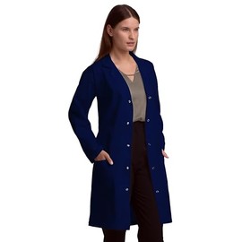 Professional Unisex Lab Coat for Men and Women, Multiple Pockets, Classic Fit, Snap Closing, 40" Length (Navy, M)