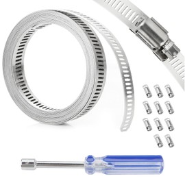 Hose Clamp 3.6 Meters, Stainless Steel Jubilee Clips with 11 Fasteners, with 8mm Blue Screwdriv, Adjustable Hose Pipe Clips, DIY Worm Clamp, Pipe Clamp for Plumbing, Exhaust Ducting Tube and Fuel Line