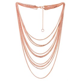 COOLSTEELANDBEYOND Rose Gold Waterfall Multi-Strand Chains Statement Collar Necklace with Rhinestones Chains, Dress