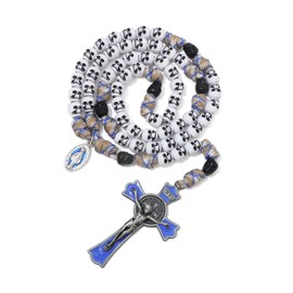 KOMI 10MM Rugged Durable Paracord Rosary Beads Necklace Catholic for Men with St Benedict Medal or Mary Medal and Enamel Jesus Crucifix Cross Catholic Religious Gifts, 27 Inch