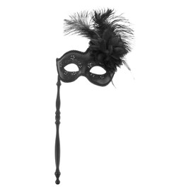 FRCOLOR Masquerade Masks on Stick Venetian Eye Mardi Gras Costume Half Face Carnival Hand Held Stick Party Masks Favors For Masquerade Ball Prom Wedding Black
