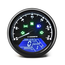 ANCLLO Universal Motorcycle Odometer LCD Digital Speedometer Tachometer Gauges with Night Light Fit for Most Popular 12V Motorbike